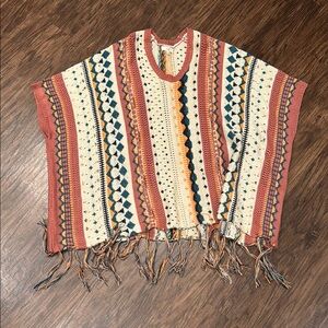 Easel Multicolor Knit Poncho with Fringe size small